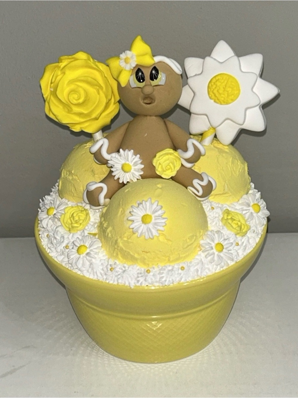 Yellow Fake Gingerbread Whip Ice Cream Dessert Decorative Display Handmade
